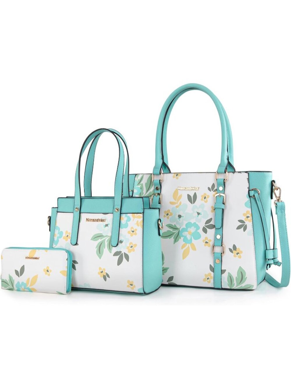 Women's Flower Green Montana West 3PC Tote Bag Wallet Set Satchel Purse
